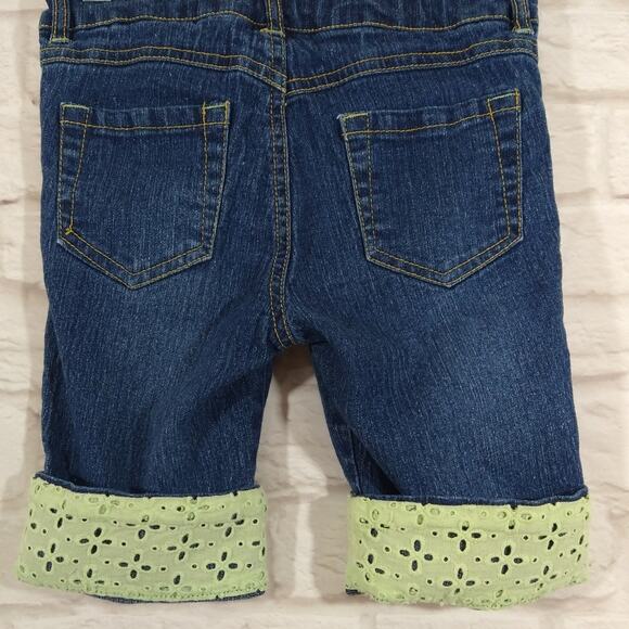 Y Disney Little Girl Y2K VTG Green Eyelet Bermuda Long Blue Denim Jean Shorts 6 - Picture 6 of 7